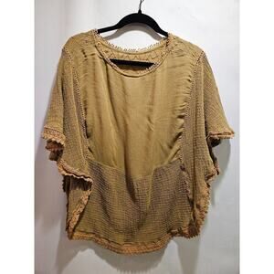 Parsley & Sage Asymmetrical Tunic Top Sweater Artsy Art Textured Women's L Brown